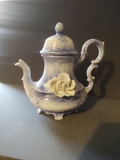Vintage Blue And White Highly Decorated Teapot in style of Capodimonte 