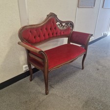 Vintage Carved Italian Two Seater Upholstered Settee Hall Bench