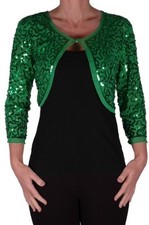 Womens Sequin Chiffon Long Sleeve Tops Bolero Shrugs Crochet Cardigan Tops
