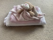 2x Baby Girl Knitted Blankets White And Pink Plus Comforter