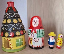 Vintage Wooden Nesting Doll Matryoshka Hansel & Gretel Hand Painted Poland