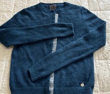 100%Cashmere Calvin Klein Teal Cardigan XS Round Neck Sequin Detail Snap Closure