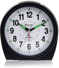 Ravel - Alarm Clock with Silent Sweep Second Hand, Snooze and Light Gloss Black