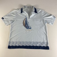 Vintage Alan Stuart Polo Shirt Mens Large Sailing Yacht Nautical Buttonless