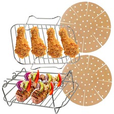 Air Fryer Rack Racks Double Drawer Basket Pot Grill Shelf Shelves + 2 x Liners
