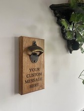 Personalised Solid oak wall mounted beer opener bottle opener handmade flush fit