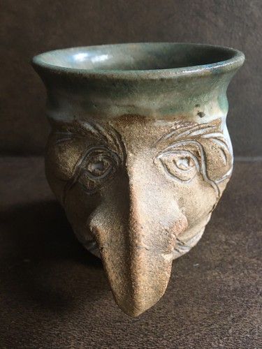 Vintage ugly face pottery mug - ugly,