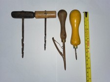 Vintage Tools Rug Pegger,Bradawl,Two T -Handle Augers
