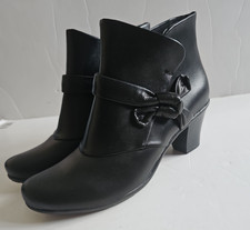 Earth Spirit Black Leather Heeled Ankle Boots UK Size 7 Women's Bow NEW BNWT