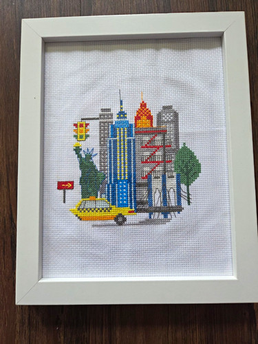 Framed finished cross stitch - cross,