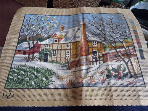 Snowy cottage tapestry canvas - tapestry,