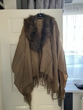 Gorgeous Camel Colour, Faux Fur Collar, Fringed Edge Wrap New