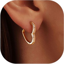 9CT GOLD LADIES HEART HOOP EARRINGS - Pair , 14mm