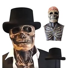 Halloween Full Head Latex Skull Mask Skeleton Movable Scary Party Jaw Brain Cos