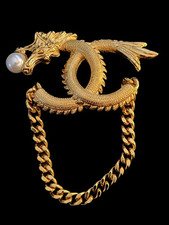 Authentic CHANEL CC Year of The Dragon 2024 Gold Tone Brooch, Faux Pearl