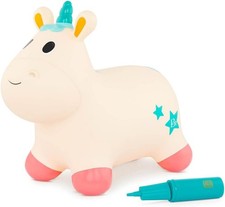 B. toys Boing-Pixie Ride-On Unicorn Bouncer Inflatable, New but scruffy, open bo