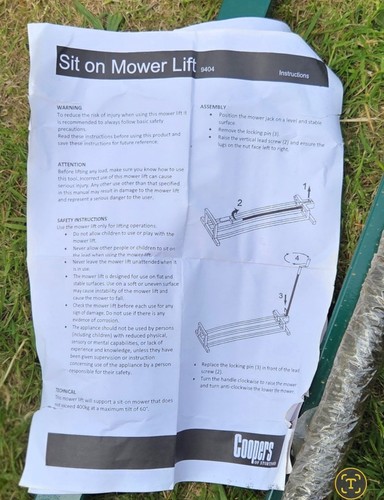 Sit mower lift coopers - lift,