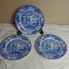 3 X Spode Blue Italian  Dinner plates 26cm /  10.25" Vintage set c1970s 1980s