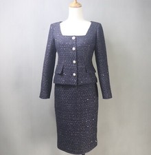 Sequinned navy tweed skirt - navy,