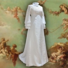 Vintage 1970s Medieval Revival Flamenco Wedding Dress W/ Chapel Train Fits 10