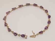 Pre-Owned 9carat 9k Yellow Gold Amethyst Set 7 Inch Bracelet 4.4grams