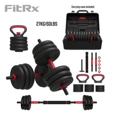 FitRx SmartBell Gym, 60 lbs. 4-in-1 Adjustable Interchangeable Dumbbell, Barbell