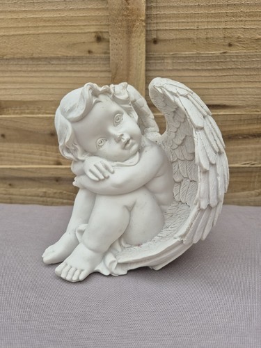 White cherub angel figurine - white, /