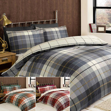 Flannelette Brushed Cotton Duvet Cover Set Tartan Bedding Quilt Cover Bed Set 