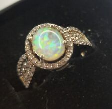 Sterling Silver Opal & White Topaz Ring - Real 925 Silver - Size L