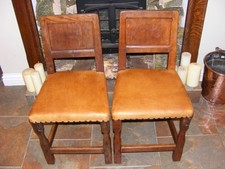 EARLY THOMAS GNOMEMAN WHITTAKER  2 OAK & LEATHR CHAIRS MOUSEMAN CRITTER INTREST