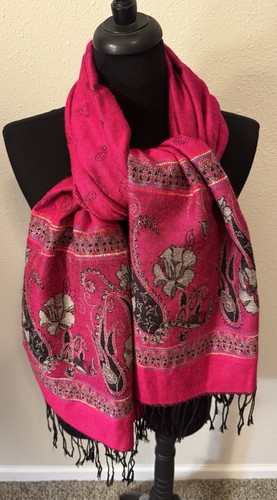 Pashmina fuschia pink black - pashmina,