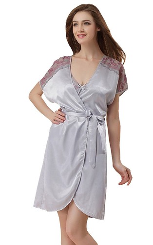 Grey silk nightdress - nightdress, robe