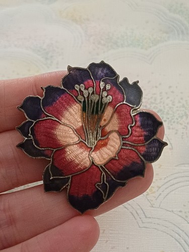 Vintage brooch 1980s cloisonne - vintage,
