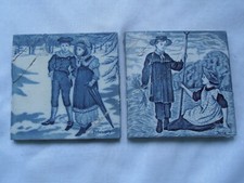 2 Old printed children PICTURE pattern ceramic tiles June + February 6x6 DAMAGED