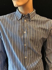 DOLCE & GABBANA Men's Long Sleeve Blue Multi Stripe Logo Shirt Size M