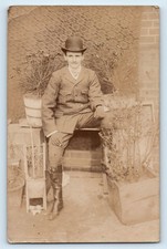 Postcard man bowler hat - bowler,