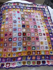 Traditional Granny Square Hand Crochet Lap Blanket. Approx 100cmx 100cm.