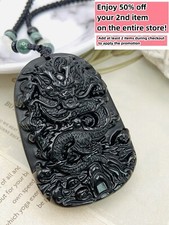 Jade Obsidian Dragon Charm Pendant Necklace Beads Cord Handmade Carved Gemstone
