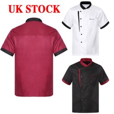 UK Mens Chef Coat Short Sleeve Restaurant Kitchen Cooking Uniform Work Shirt