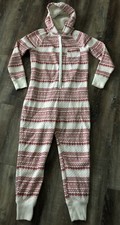 Abercrombie & Fitch Ladies Sz M/L Hooded One Piece Fair isle White Red Pajamas