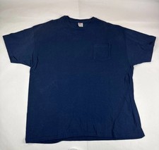 Hanes Pocket T-Shirt Mens 2XL Blue Single Stitch Short Sleeve Blank Tee Vtg 90s