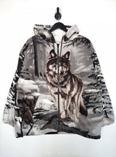 JBC Collection Fleece Jacket Size 2XL Men's Grey Wolf Print Soft Lined Hooded