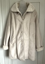 Gabriella Vicenza Beige Faux Suede Faux Fur Lined Coat Knee Length Size 16-18