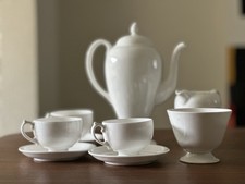 Vintage Wedgwood White Bone China Tea Set Teapot Cups Saucers Made in England