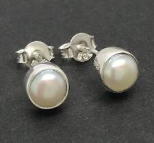 mabe pearl stud earrings solid Sterling Silver 6mm real pearls Round. Gift Box.