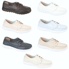 Ladies Shoes GENUINE LEATHER Boat Loafers Deck Shoe Comfort Lace Up Womens NEW