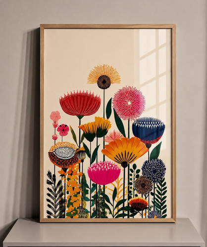 Modern framed colourful - framed, floral