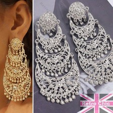 9.5cm big LARGE filigree ANTIQUE STYLE gypsy CHARM DROP EARRINGS statement 