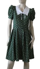 Vintage 1940s style dress green polka dot fit flare puff sleeves Uk10/12