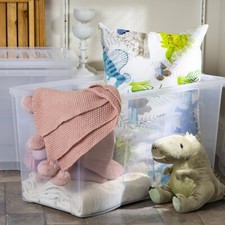 Set of 4 x 110L Extra Large Clear Transparent Plastic Storage Boxes With Lids UK